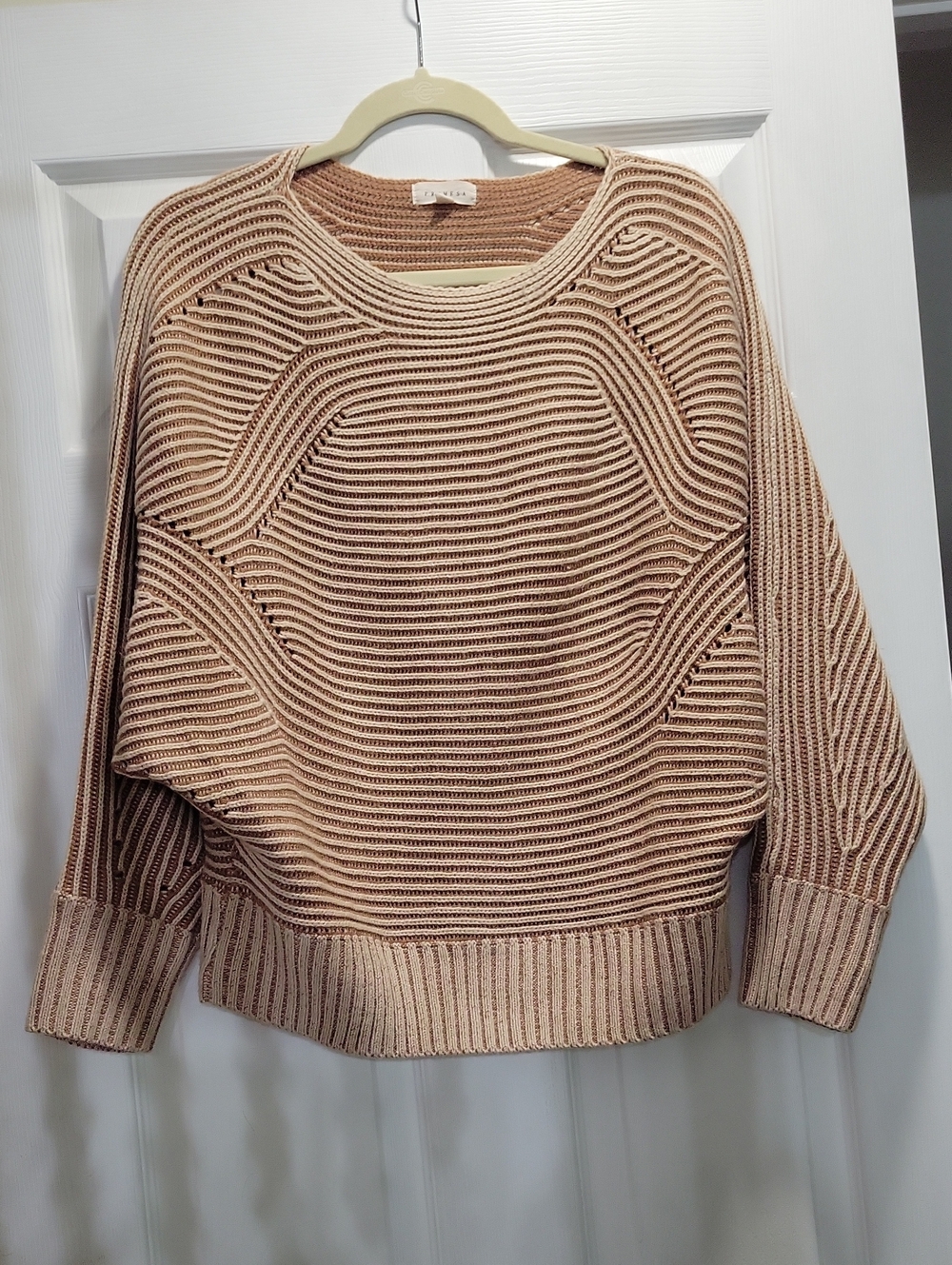 Promesa Sculpted Rib Crewneck Sweater in Light Tan